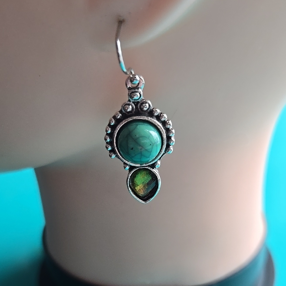 Turquoise and Silver Dangle Earrings